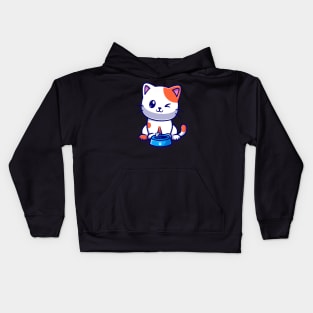 Cute Cat Eating Fish Cartoon Kids Hoodie